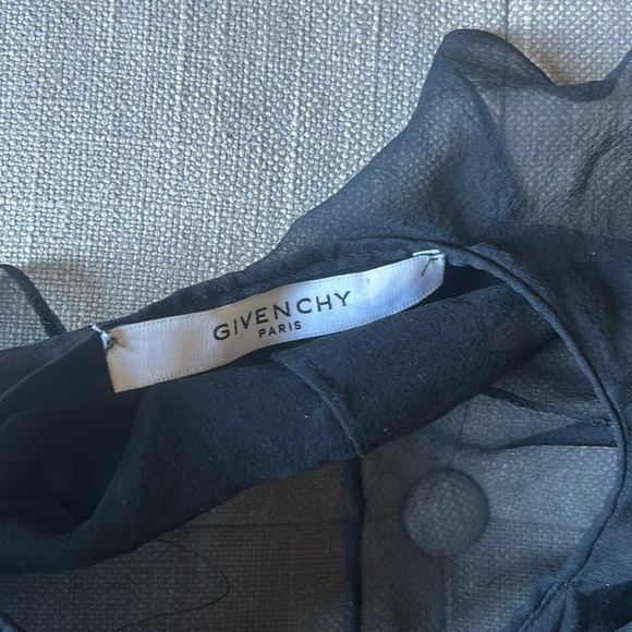 Givenchy Paris Black Sheer Ruffle Button Down Blouse Size Small - Picture 6 of 10